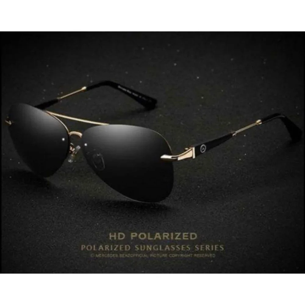 Mercedes-Benz Aviator Sunglasses, Gold Metal Frame, Polarized, 100% UV protectio - Picture 2 of 7